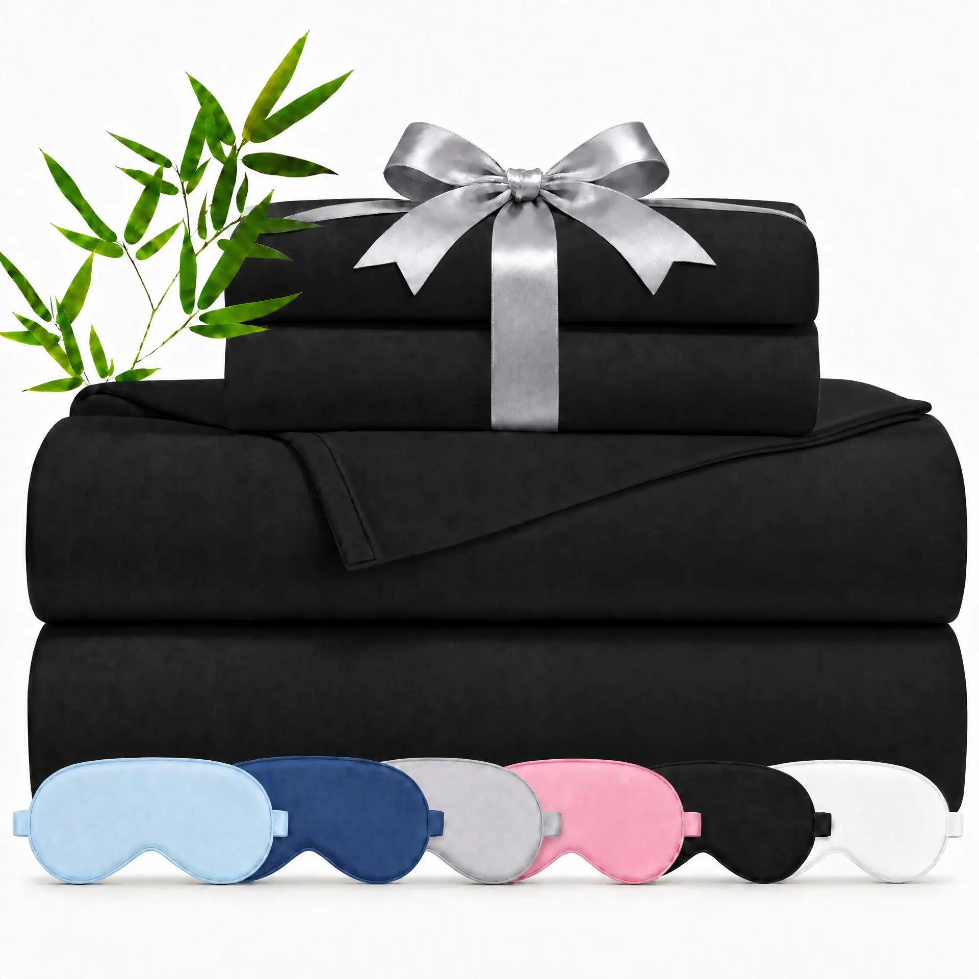 Cosybay 6pcs Bamboo Complete Sheet Set - Extra Deep Pocket Fitted Bed Set with Sleep Eye Mask, Cool-Feel, Luxurious Soft, Shrink-Resistant, Wrinkle-Resistant, Breathable, Durable All-Season Bedding, Bamboo Sheet Set