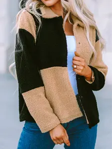Black Colorblock Checkered Sherpa Jacket