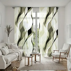 2Pcs Modern Geometric Pattern Sheer Curtains, Abstract Wave Print Semi-Transparent Window Drapes, Easy Install Rod Pocket Panels for Living Room Bedroom Decor, Light Filtering Treatments, Home Essentials, Durable Coverings.