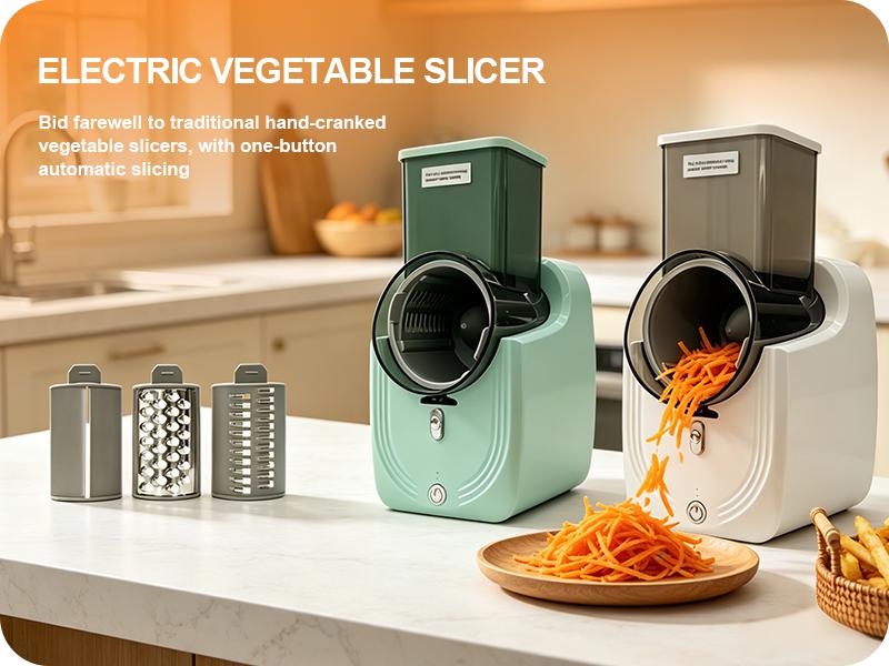 3-in-1 Electric Vegetable Slicer, Fast Kitchen Chopper & Shredder with 3 Blades for Slicing, Shredding & Grinding, Safe Hands-Free Operation 3-in-1 Electric Vegetable Slicer, Fast Kitchen Chopper & Shredder with 3 Blades for Slicing, Shredding & Grinding, Safe Hands-Free Operation