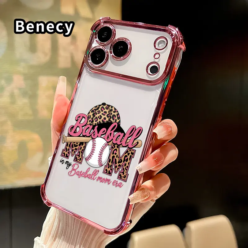 Phone Case for iPhone 17 Pro Max 16 15 Plus Air 14 13 12 11 E Baseball Mom Spirit Pattern Four-corner Thickened Anti-drop Protective Silicone Cover Gift