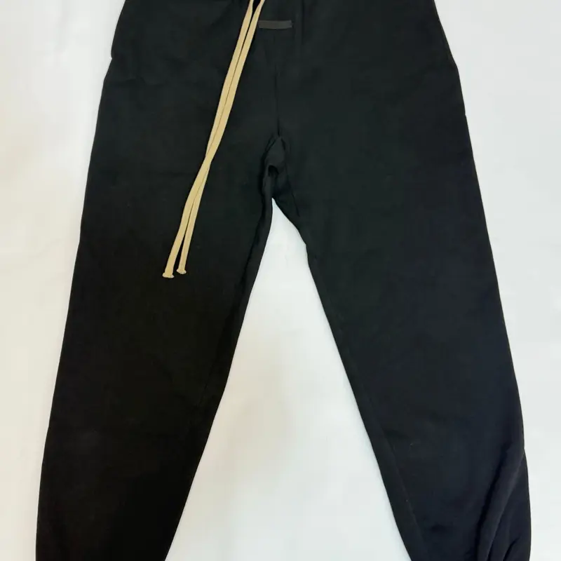 2024 Men's Premium Cotton-Poly Shape-Hold Fleece Black Sweatpants - Menswear, Low-Key Logo, Long Drawstring, Relaxed Tapered Fit, Warm, Minimalist, Plain, Casual Street Wear Unisex Bottoms, Pair with Chunky Sneakers