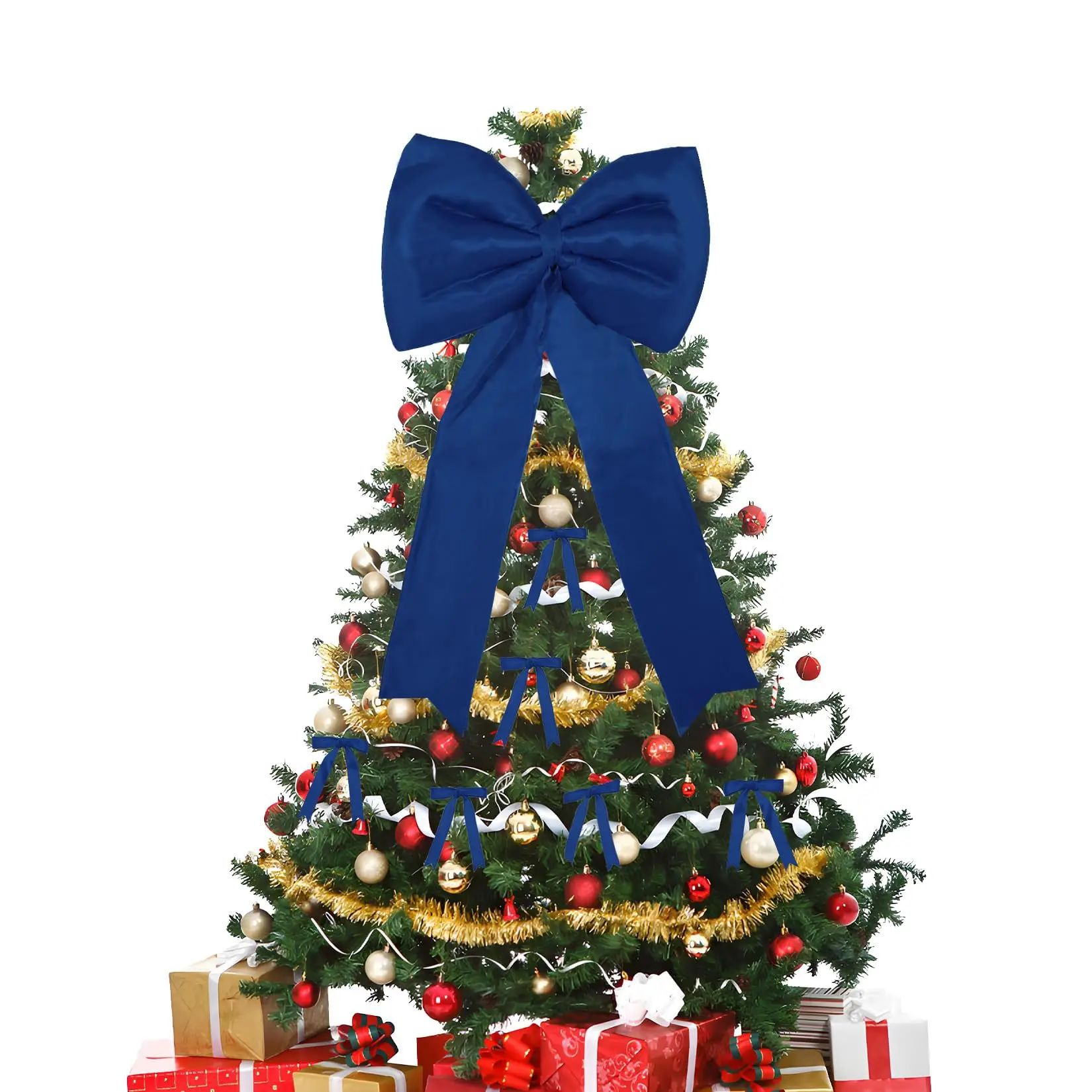 GAOMON Christmas Decorations - 18 inch Big Christmas Bows & 24 Short Ribbon Bows for Xmas Tree - Giant Satin Bow for Tree Topper Window Mantle Wall Door Decor,Blue,B