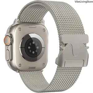 Milanese Loop Stainless Steel Metal Watch Strap, Compatible with Smart Watch 49mm 46mm 45mm 44mm 42mm 41mm 38mm, Premium Metal Replacement Band for Classic Size Wearable Devices