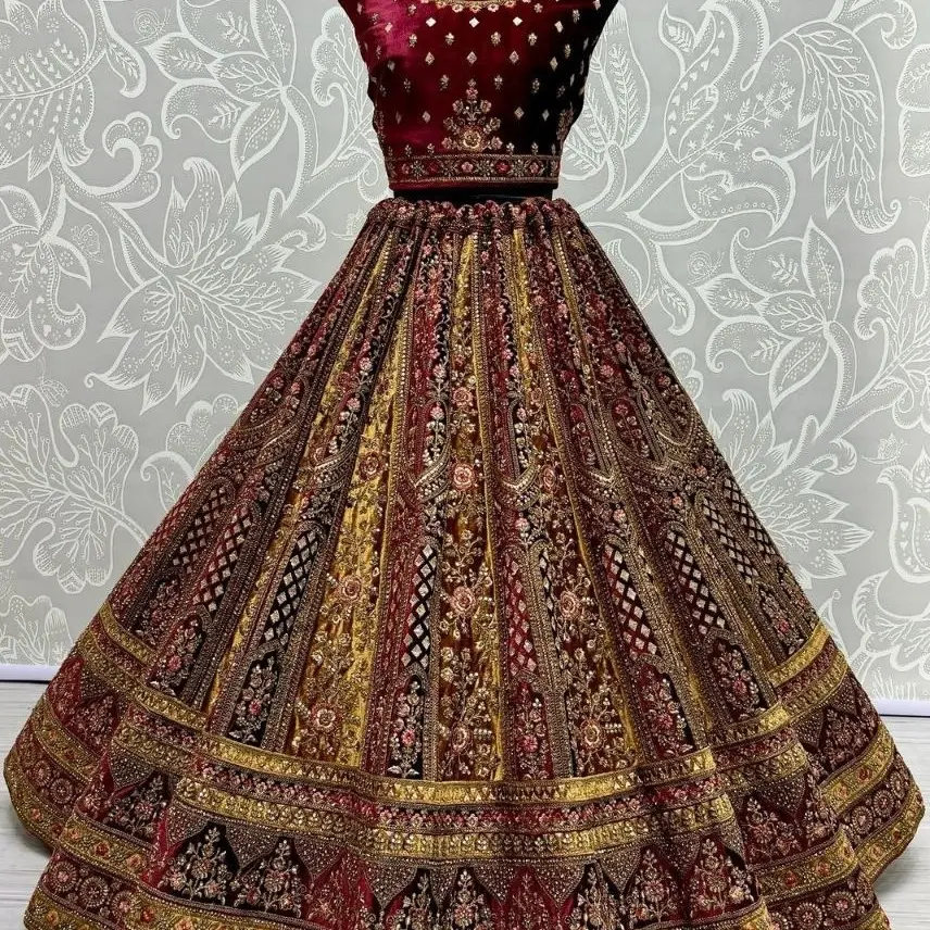 Elegant Bridal Velvet Lehenga Choli for Women - Perfect Wedding Dress