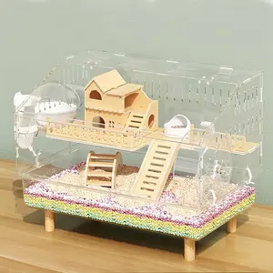8 in 1 Acrylic Hamster Cage with All Accessories,2-Layer Hamster House with Full Transparent Viewing,Top Open Mouse Cage for Pet Mice,Hamster Habitat for Dwarf Hamster,Gerbils;18.5"x11.8"x14.6"
