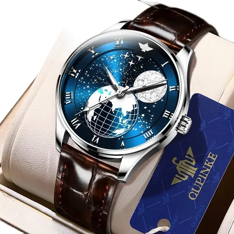 Oupinke 3177 Luxury Men's Mechanical Watch with Star Moon Phase and Sapphire Waterproof
