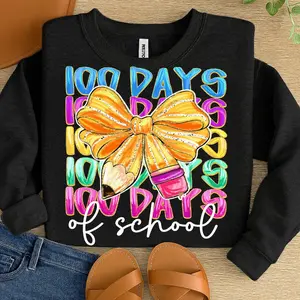 NOT Glitter 100 Days of School T-Shirt/Sweatshirt, Pencil Coquette Bow , Teacher 100 Days Smarter T-Shirt/Sweatshirt, Girls School Shirt