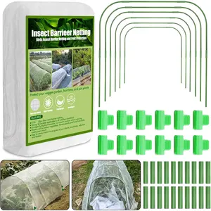 67pcs Garden Mesh Netting Kit,6 Sets Wide Garden Hoops with 10x20 ft Garden Covers Bird Netting& 12 Clips, Garden Protection for Raised Beds Greenhouse Vegetable Plants Flowers Animals