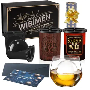 WIBIMEN Whiskey Gift Set – 2 Clear Ice Ball Molds+ Gift Wrap & Card - A unique gift choice for men who love Bourbon & Cocktail (Glass not included)