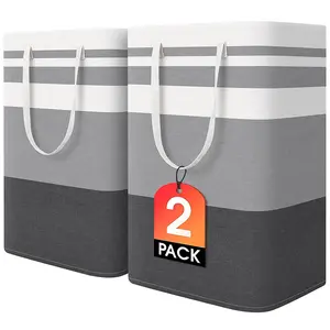 2 Pack Large Laundry Baskets, Waterproof, Freestanding Laundry Hampers, Collapsible Clothes Hamper with Reinforced Handles in Laundry Room, College Dorm, Bathroom, Bedroom