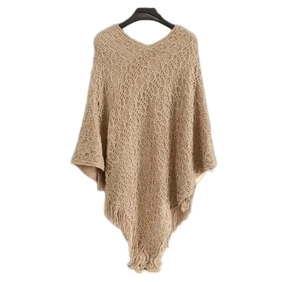 Boho style poncho / Beige / one sz