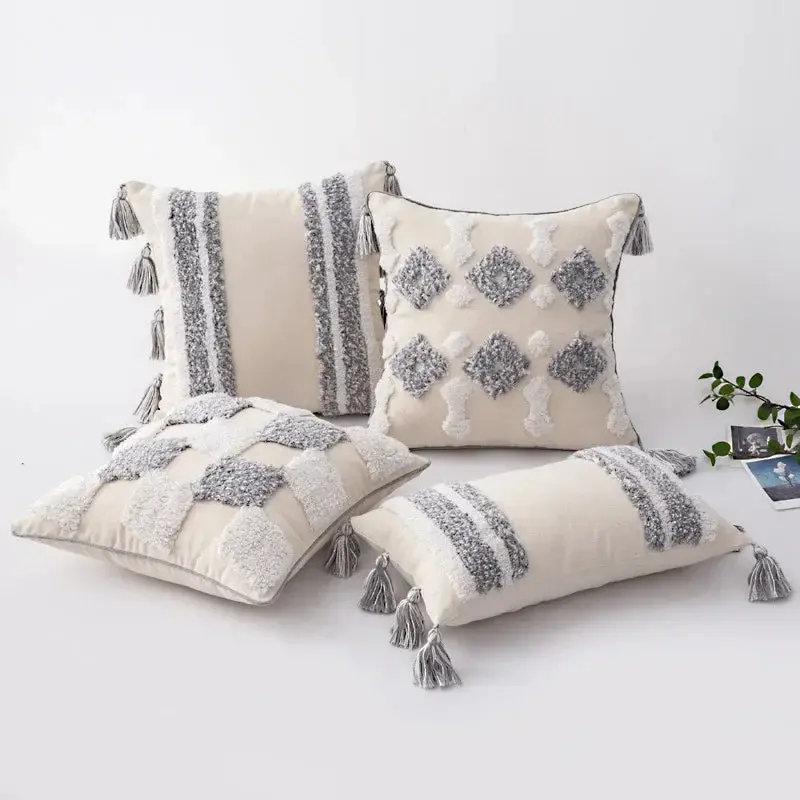 Home Decoration of Homestays, Ethnic Style Cushions, Bedside Insets, Moroccan Lace Tassel Tufted Pillows, Pillowcases