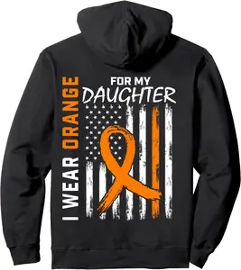 I Wear Orange For My Daughter Leukemia Cancer Awareness Flag Pullover Hoodie