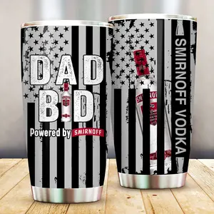 Dad Bod Tumbler 20oz, "Powered by Smirnoff Vodka" American Flag Design, The Perfect Fun Gift for Vodka-Loving Dads - Classic Drinkware Flasks Beverage