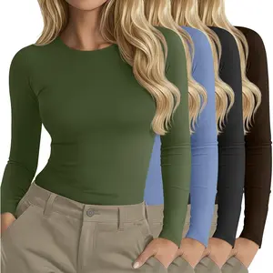 4 Pack Women's Long Sleeve Shirts Underscrub Crew Neck Slim Fit Undershirts Stretchy Casual Tight TopsH1HomeFixMart