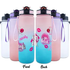 1pc 32oz Sports Water Bottle with Burn Book, Lipstick, Kiss Print Design, Suitable for Sports, Fitness, Outdoor Travel, Time Marker Outdoor Durable Large Capacity Hiking Water Bottle