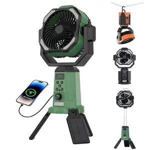 Solar Camping Fan with Mist, 20000mAh Rechargeable Battery Powered Outdoor Fan with LED Light & Remote Control, Oscillating Portable Fan with Tripod Stand for Camping, Tent, Patio, Power Outage