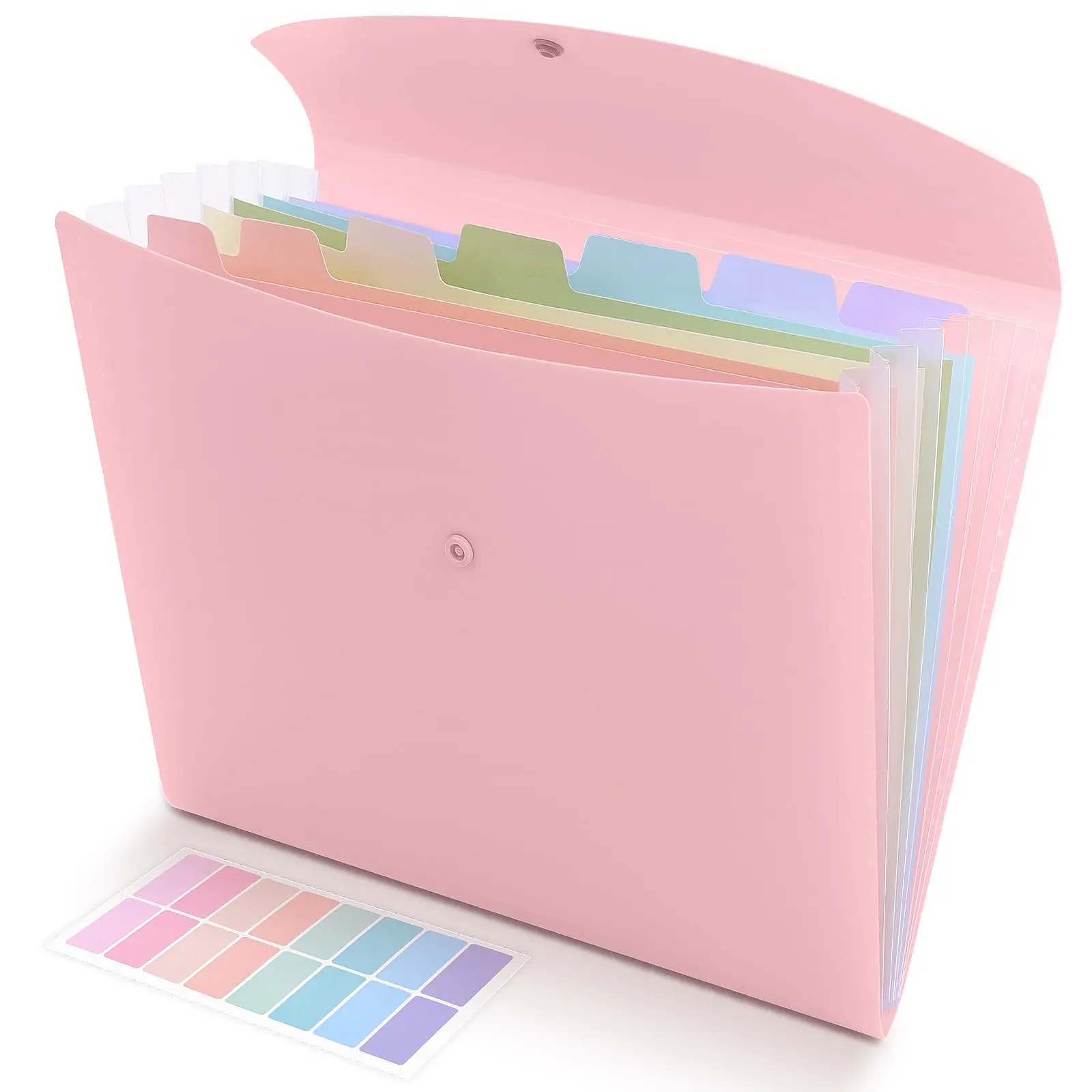 SKYDUE 8-Pocket Cute Accordion File Organizer - 13" x 10" x 0.7" Expanding Color-Coded File Folder with Colorful Tabs, Aesthetic School Supplies for Busy Students, Office Filing Use