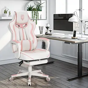 Zeanus Pink Gaming Chair for Girls, Pink Computer Gaming Chairs for Adults, Reclining Gamer Chair with Footrest with Massage, Ergonomic Home Office Gaming Chair High Back (Pink/Light Gray) Comes with installation instructions gaming chairs V3009