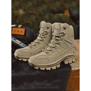 Men's Lace Up Front Tactical Lightweight Waterproof Hiking Boots, Casual Shoes, Fashionable Anti-slip & Wear-resistant Boots for Daily Wear