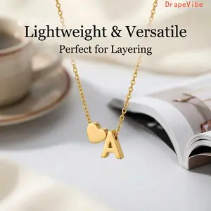 Women Letter And Heart Pendant Necklace Minimalist Light Luxury Design Comfortable Wear Jewelry For Daily Outings And Formal Occasions