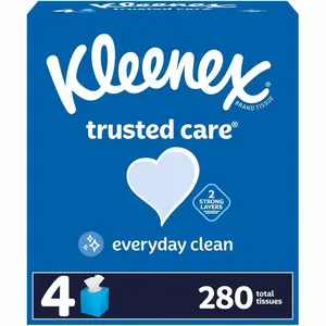 Kleenex 70-Count Trusted Care 2-Ply Facial Tissues (4-Pack),2-ply facial tissues,moisture lock tissue,high absorbency,runny nose tissue,sneeze tissue,soft everyday tissue,home tissue boxes,desk tissue,cold and allergy care,280 total sheets,travel use,cars