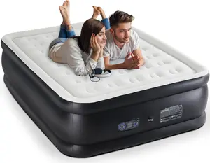 Inflatable Mattress Airbed with Built in High Capacity Pump Double Height Raised Air Bed Queen Size 660lbs Capacity Quick Inflate Non Slip Bottom Comfortable Flocking Top for Home Camping