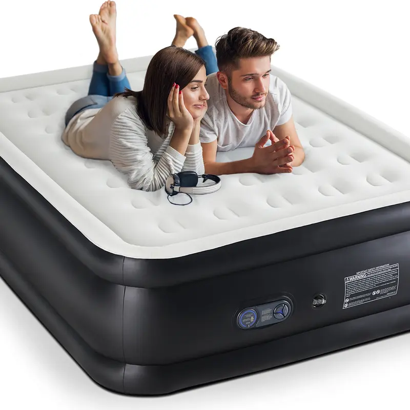 Inflatable Air Bed with Built-in Electric Pump, Double Height Camping Air Mattress 660lbs Capacity, Non-Slip Bottom Moisture Wicking Soft Top for Bedroom Guest Outdoor Use