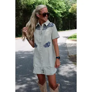The Lainey Floral Embroidered Denim Dress