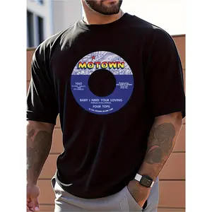 Men'S Motown Record Graphic T-Shirt - 100% Cotton Casual Short Sleeve Tee with Vintage Cassette Tape Design, Perfect for Music Lovers & Casual Attire, Spring/Summer Fashion, Music Fan Apparel | Vintage Cassette Tape Print | Cotton Shirt
