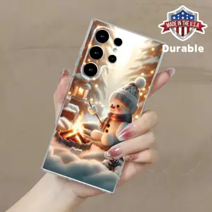 Snowman Roasting Marshmallow Winter Printed Phone Case for Samsung Galaxy S24 S23 S22 S21 S20 A52 A52S  Ultra Plus FE 5G 4G Series Full Wrap Protection Transparent Phone Case Protective Shockproof Smartphone Cellphone Cover Screen Protector Casing