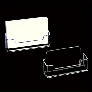 1pc Plastic Business Card Holders For Desk Transparent Acrylic Business Card Display Clear Card Holders, Business Card Stands For Exhibition Desktop Office Home Supplies Fits 30-50 Business Cards