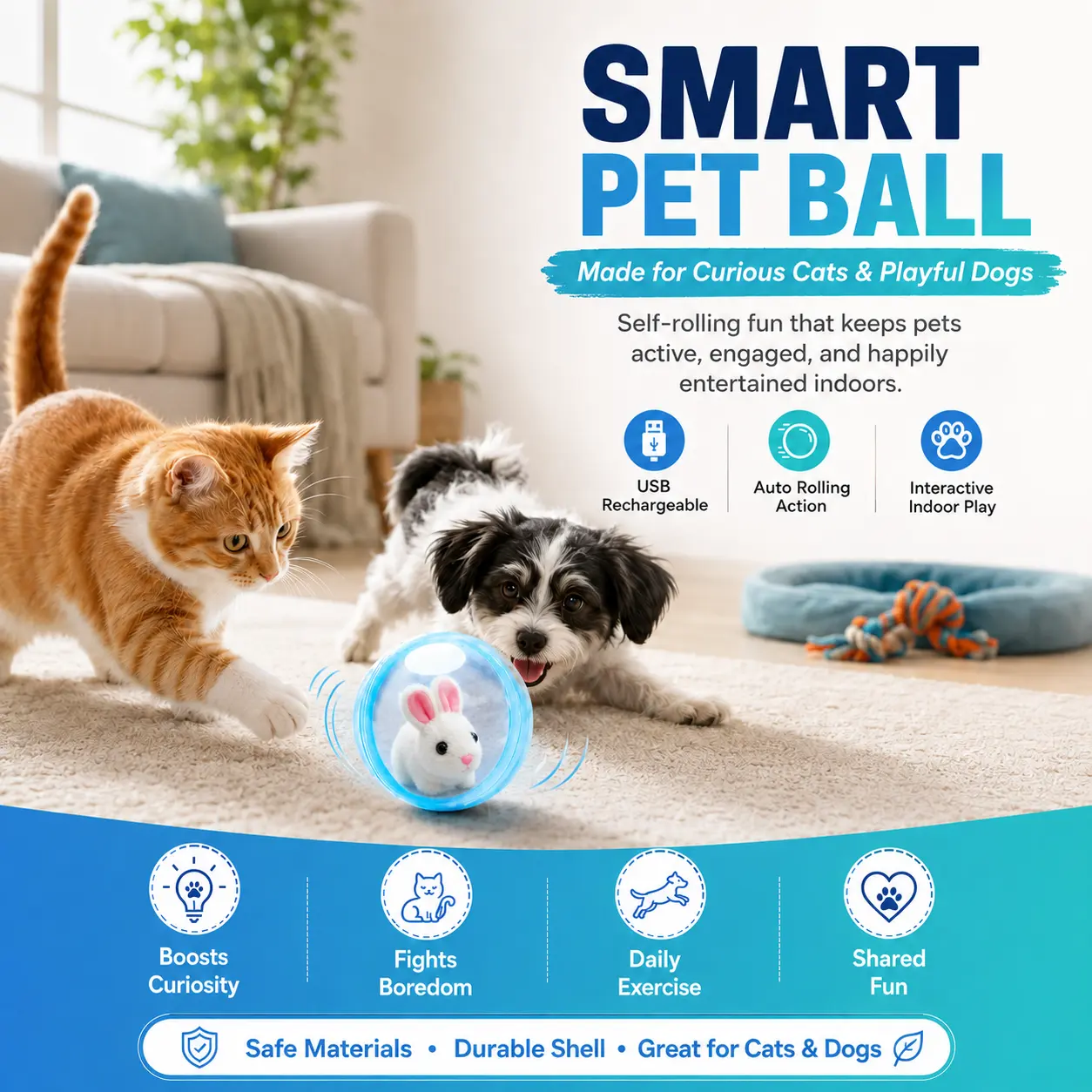 Automatic Rolling Ball Interactive Cat Toy - Electric 360-Degree Rotating, Lifelike Prey, Random Movement, Reinforced Parts, Energy-Efficient Motor, Long Battery Life, USB-C Rechargeable, Indoor Hunting Toy, Blue/Pink Options, Ideal Birthday Gift for Cats