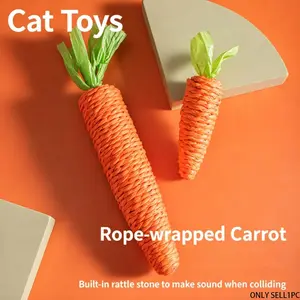 Natural Paper Rope Carrot Cat Toy, Durable Chewable with Bell, Interactive Kitten Toy for Teething and Clawing, Indoor Cats, Gift Idea