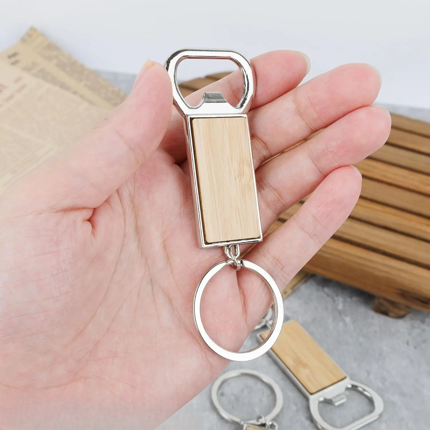 Set of 10 Blank Wooden Keychains Designed As Bottle Openers, Perfect for Engraving And Craft
