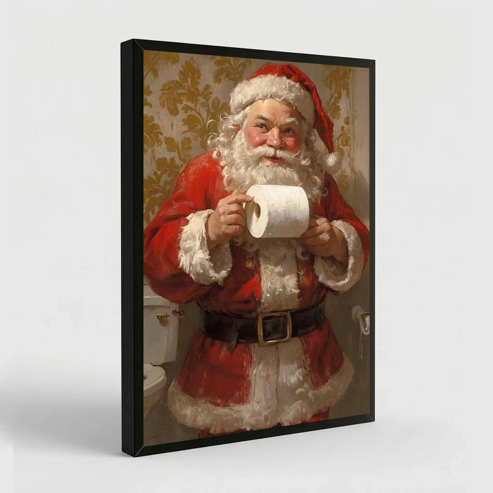 Christmas Wall Decor Cute Santa Holding Toilet Paper Art Print Eclectic Bathroom Poster Farmhouse Wall Decor Aesthetic Santa Canvas Print Painting for Bedroom & Toilet