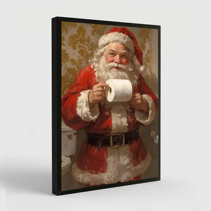 Christmas Wall Decor Cute Santa Holding Toilet Paper Art Print Eclectic Bathroom Poster Farmhouse Wall Decor Aesthetic Santa Canvas Print Painting for Bedroom & Toilet
