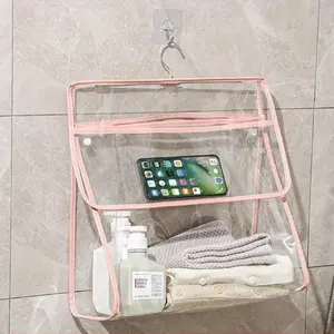 Waterproof Transparent Bathroom Storage Bag, Home Organizer Storage, Storage Pockets, Wall-Mounted No-Drill Towel Holder, Clean Clothes Organizer, Hanging Durable Design, Storage Tote