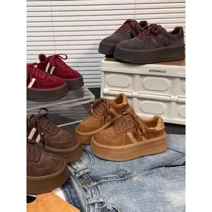 Women's Chunky Sole Genuine Leather Fur Shoes, Lace-Up Casual Sports Shoes, Comfortable Walking and Running Shoes, Uk Size 3-8