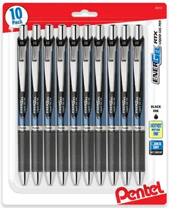 Pentel Energel 0.5 mm black needle tip pens, 10 Pack, Rtx Retractable Liquid Gel Pen, Great for Office, School & Home for Women & Men BLN75BP10A