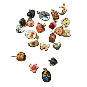 Cute & Sweet Butterfly, Sun, Moon & Flower Heart Design Charm Oil Painting Pendant Necklace, Handmade Floral Jewelry, DIY Accessories Gift For Mom, Friends Or Yourself Heart Design Charm necklaces for women