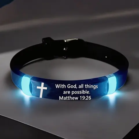 Inspirational Bible Verse Cross Glow-In-The-Dark Night Bracelet, Cross bracelets, Christian Faith Silicone Identity Men Jewelry Wristband, Unisex Religious Gift