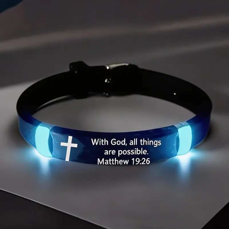 Inspirational Bible Verse Cross Glow-In-The-Dark Night Bracelet, Cross bracelets, Christian Faith Silicone Identity Men Jewelry Wristband, Unisex Religious Gift