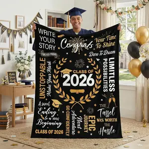Graduation Flannel Blanket, Black Graduate Degree for High School to University, Soft and Comfortable Flannel Blanket for a Master's Degree Recipient, An Excellent Gift for the 2026 Graduates, Suitable for Use on Sofas, Sofa Beds, Office Desks, etc.