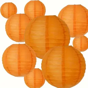 Pack of 10 orange round paper lanterns, four sizes, no battery, no electricity, suitable for birthdays, weddings, Halloween, wedding gifts, fall home and party decorations