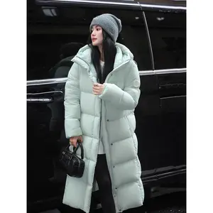 Winter Waterproof Puff Hooded Down Jacket Female Zipper Long Parker Outwears Women White Duck Down Warm Knee Length Down Jackets