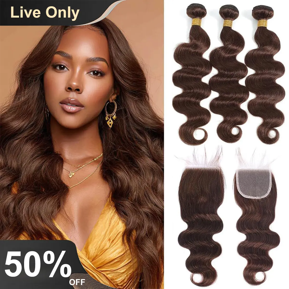 {Live only} 100% human hair 15A Light Brown Body Wave Human Hair Bundles with Lace Closure  grossy hair bundles with closure Raw human hair bundles with Frontal Brazilian Virgin Hair 3 Bundles with Lace frontal with Baby Hair summervibe