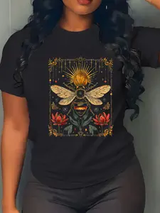 100% Cotton Unisex Vintage Bee Tarot Card Floral Bees Cottagecore Aesthetic T-Shirt