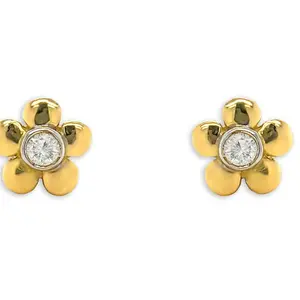 Mini Flower Bezel Diamond Stud Earrings – 18k Gold